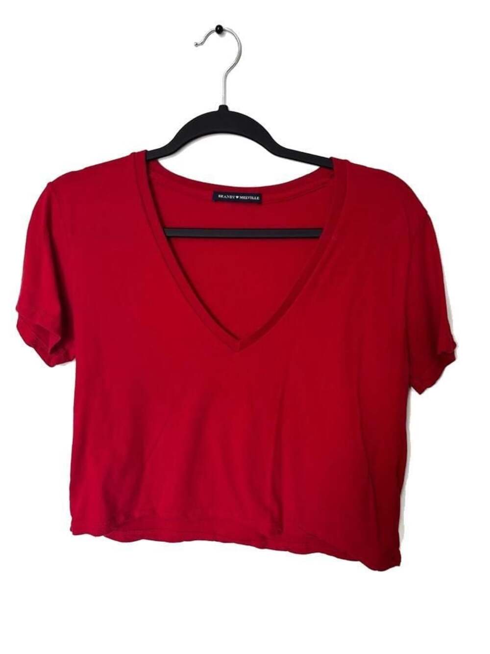 Brandy Melville Red V-Neck Short Sleeve Crop Top
